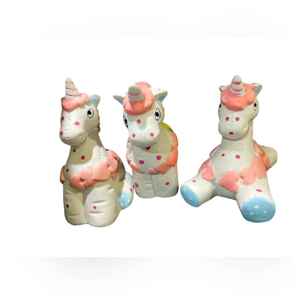 Vintage ceramic unicorn figurines, set of 3, 80s 90s decor